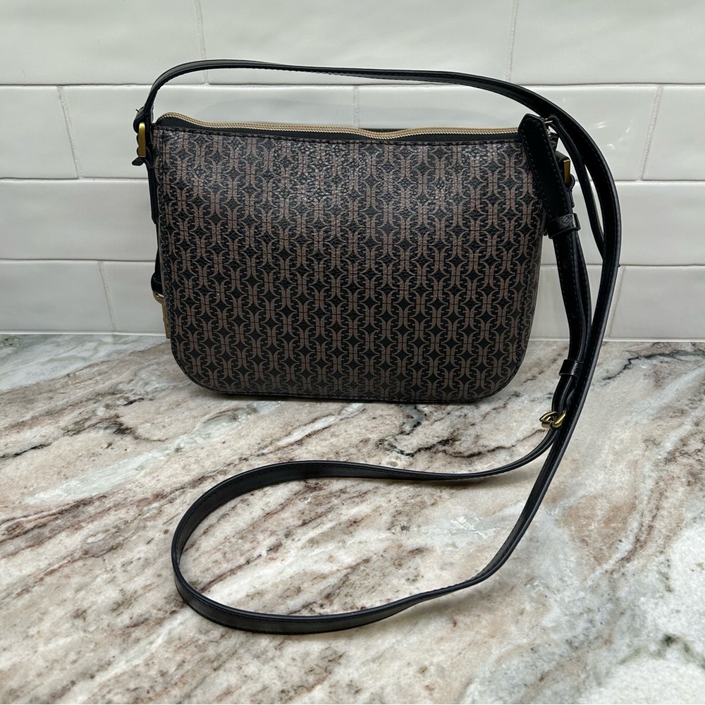 Fossil Farrah Crossbody Brown Black  Purse With Gold Key & Zipper Tassel - Picture 4 of 13